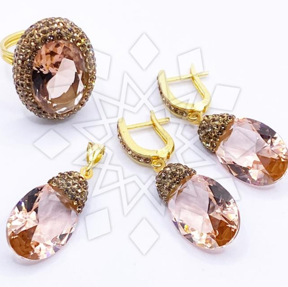 925 Sterling Silver Gem and Crystals Ring Earring Pendant Sets